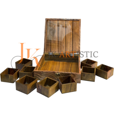 Handmade Wooden Tea Box with 9 Removable Compartments – Spices & Dry Fruits