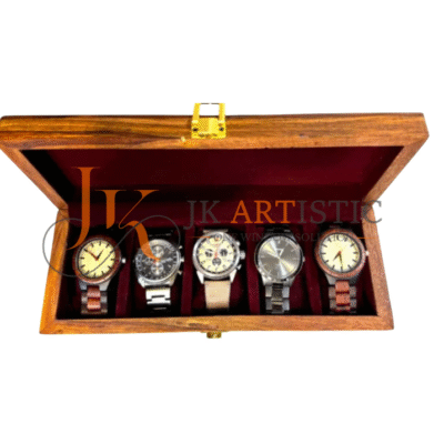 Handmade Wooden Watch Case – 5-Slot Black Sheesham Wood Luxury Timepiece Organizer with Lock