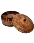 Handcrafted Wooden Dry Fruit Box – Round 7-Compartment Carved Storage Container for Snacks & Spices