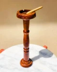 Elegant Wooden Ashtray Stand – Vintage Solid Sheesham Wood Pedestal with Stainless Steel Insert
