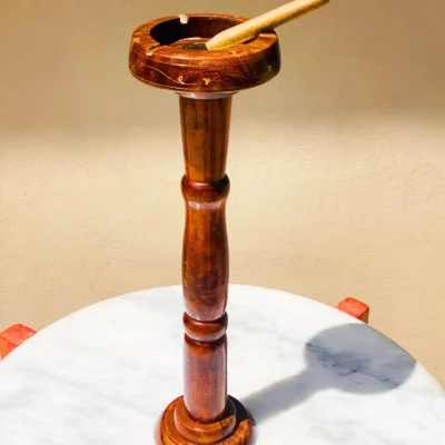 Elegant Wooden Ashtray Stand – Vintage Solid Sheesham Wood Pedestal with Stainless Steel Insert