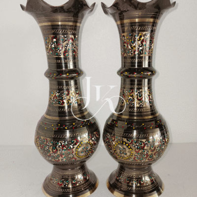 Elegant Brass Vases with Wavy Rim and Floral Detailing –  Handcrafted Pair