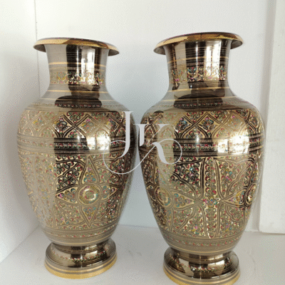 Traditional Brass Vases with Geometric & Floral Engraving – Decorative Pair