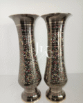 Brass Vases with Intricate Floral Inlay Handcrafted  – Home Decor