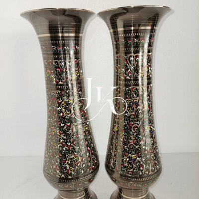 Brass Vases with Intricate Floral Inlay Handcrafted  – Home Decor