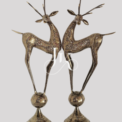 30-Inch Brass Deer Pair on Ornamental Spheres –Decorative Accent