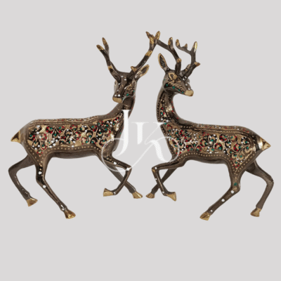 6-Inch Brass Deer Pair in Staged Pose Handcrafted Decorative Accent