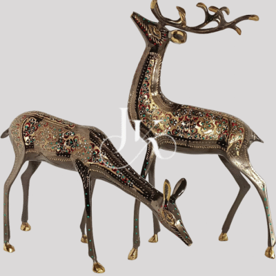 2 Piece 16-Inch Brass Deer in Drinking Pose – JKArtistic Handcrafted Decorative Accent