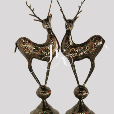 2 Pieces Set of 12-Inch Brass Deer on Boll Handcrafted