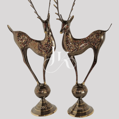 2 Pieces set if of14-Inch Brass Deer on Ornamental Sphere  Handcrafted Decorative Piece