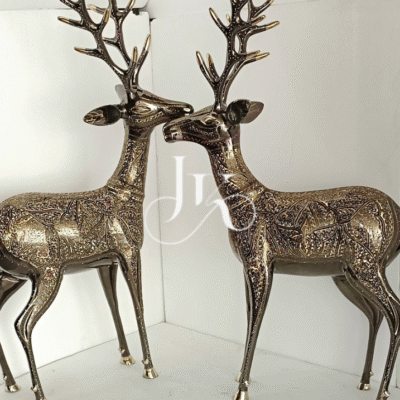24-Inch Brass Deer Pair in Staged Pose – Handcrafted Decorative Accent