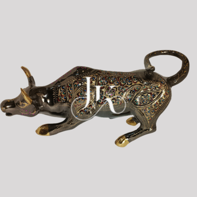 16-Inch Brass Bull Sculpture with Dynamic Stance and Ornate Detailing Premium Decor