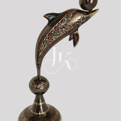 10-Inch Brass Dolphin Figurine with Ball – Handcrafted Decorative Accent