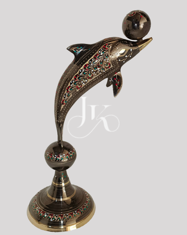10-Inch Brass Dolphin Figurine with Ball – Handcrafted Decorative Accent