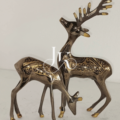 Brass Deer Sculpture 2 piceces Set 6 inch  – Dual Pose Ornamental Décor by JKArtistic