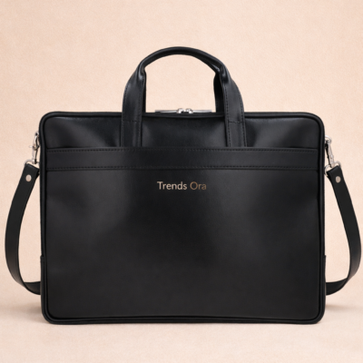 High-Quality Black Leather Laptop Bag