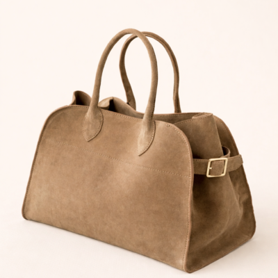Suede Leather Handbag With Buckle Detail